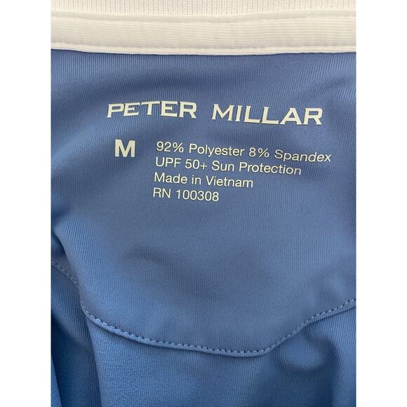 Peter Millar Polo Shirt Mens Medium Golf Blue White 40" chest Polyester Spandex - Picture 7 of 9